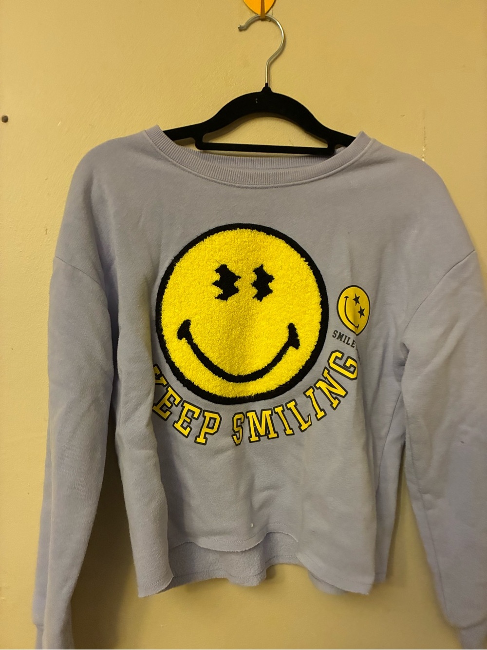 Kids Lavender 'Keep Smiling' Sweatshirt with Gold Smiley Patch - Picture 2 of 2